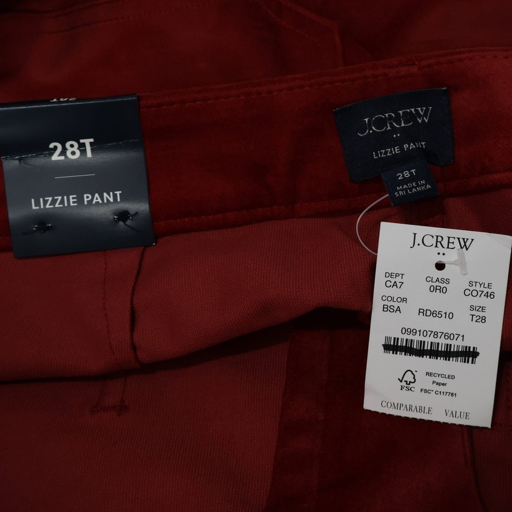J.Crew Lizzie Pant Women 28T Red Velvet Wide Leg High Rise Patch Pocket $138 NWT - Picture 12 of 15